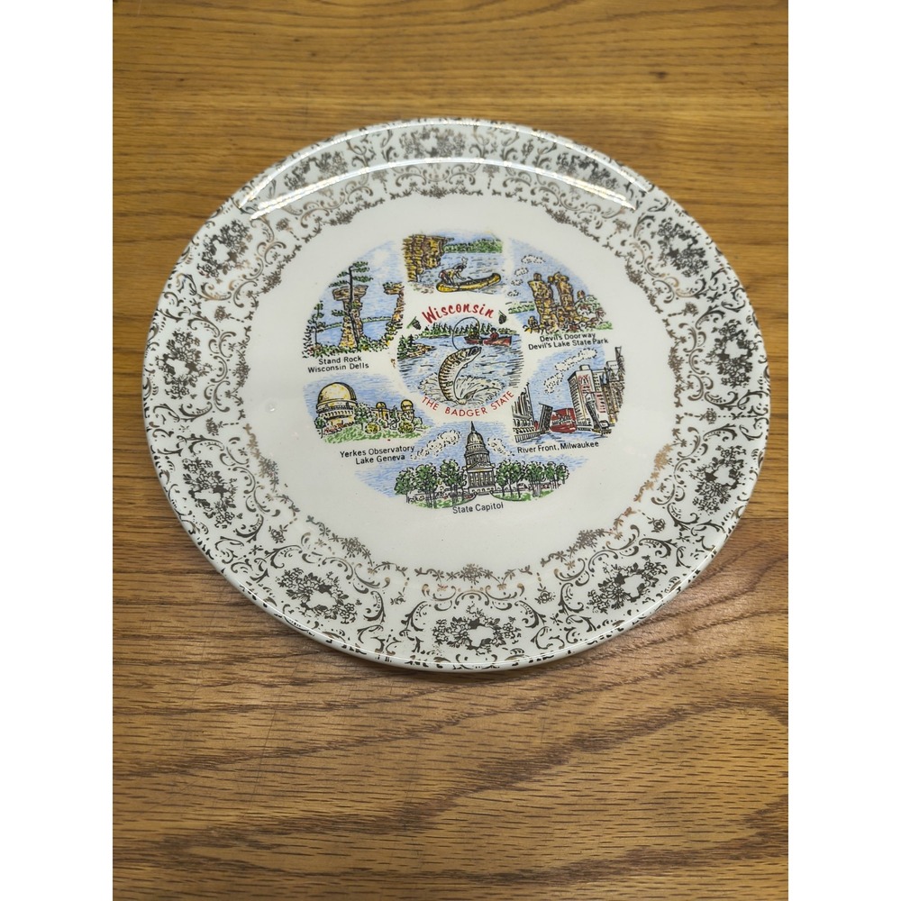Vintage Wisconsin State Plate Porcelain Souvenir 9"  COLLECTOR PLATE USA‎